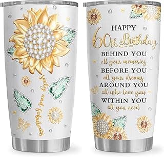 60th Birthday Gifts for Women Tumbler 20oz, Happy 60th Birthday Decorations, 60 Year Old Gifts for Women/Her/Mom/Grandma