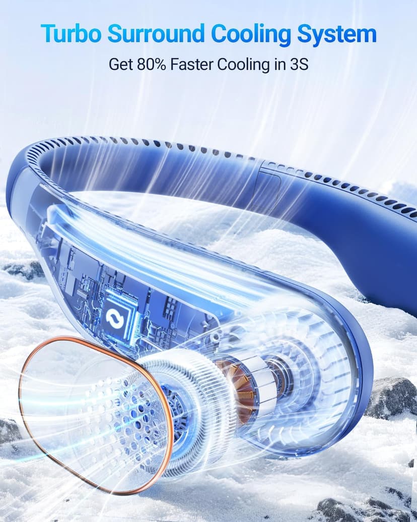 SWEETFULL Portable Neck Fan 360° Cooling Bladeless Personal Fan | No Hair Twisting - 4000mAh USB Rechargeable Wearable Fan for Travel, Birthday Gifts for Men, Women, Mom, and Dad
