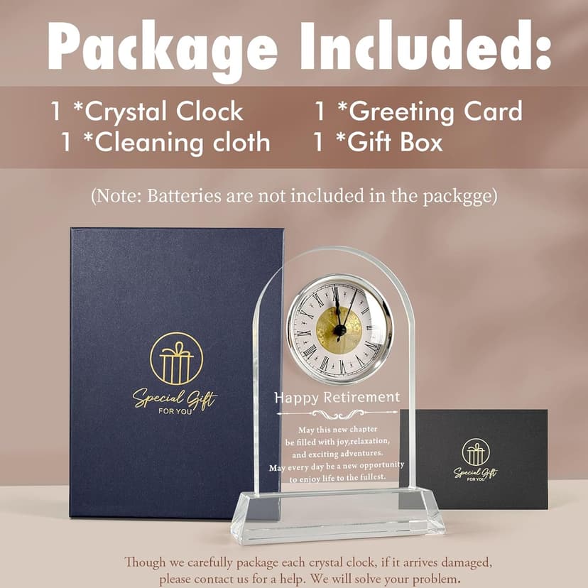 L.Karde Retirement Gift for Women Men Coworker Desk Clock K9 Crystal Keepsakes Retired for Friend Boss for Dad