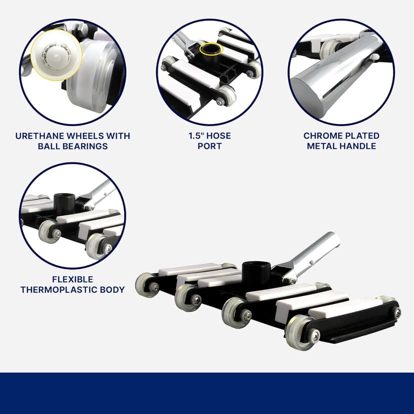 FibroPool Professional-Grade Flexible Pool Vacuum Head - Extra-Wide, Weighted Design for Effortless, Deep Cleaning on All Surfaces - Compatible with Standard Swimming Pool Poles & Hoses