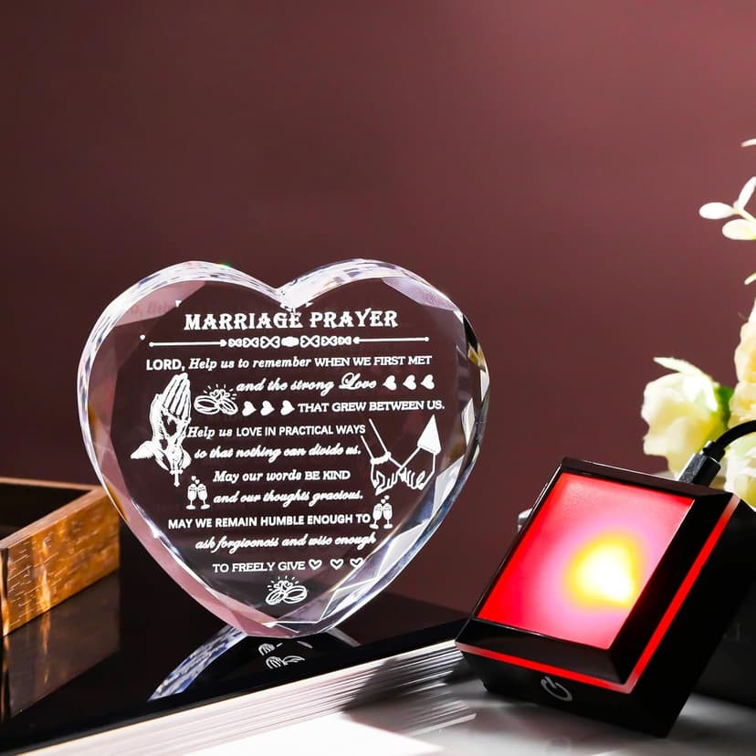 Wedding Gifts for Couples 2025 with Colorful LED Base Heart Happy Anniversary Marriage Prayer Gift with Inspiring Quotes Unique Newlywed Mr and Mrs Engagement Gift Bridal Shower Gifts