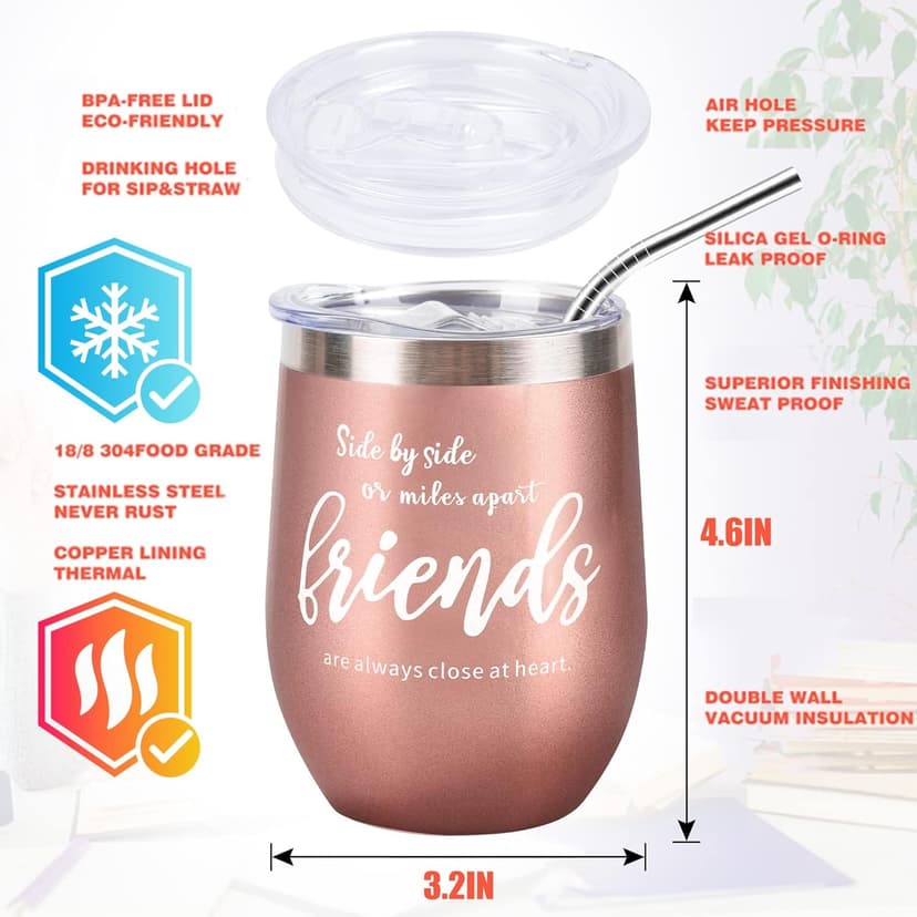 Kolewo4ever 12 Pieces Girl Trip Gifts Favors Bulk Friend Appreciation Gifts Set 4 Friends Wine Tumbler 4 Friends Cosmetic Bag 4 Keychains Appreciation Funny Long Distance Friendship Gift