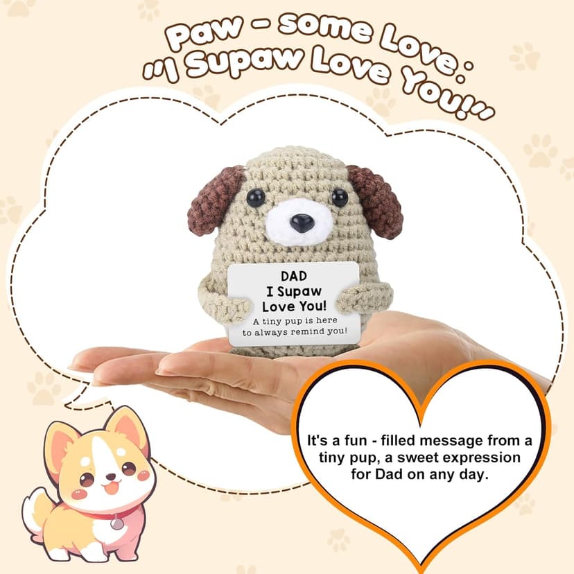 Gifts for Dad, Papa, Daddy - Son & Daughter's Funny Handmade Crochet Puppy - Thoughtful Birthday, Father's Day, Christmas, Valentine's Day, Easter, Thanksgiving