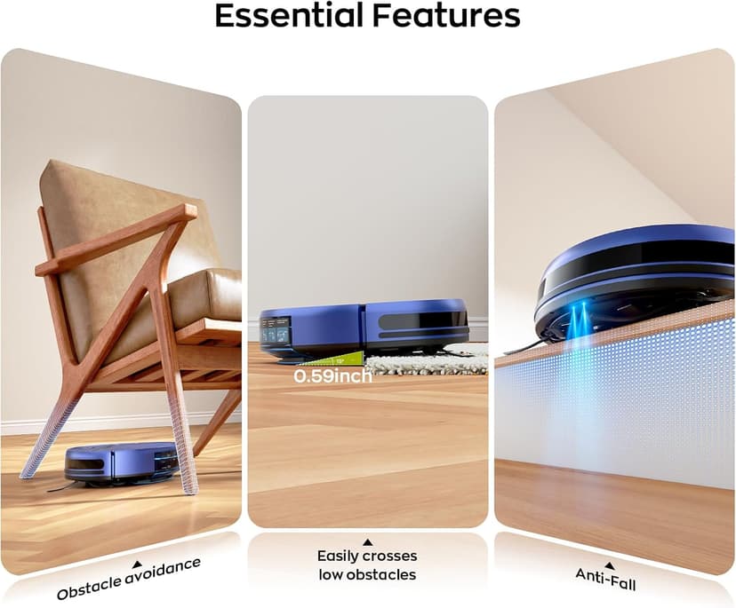 Robot Vacuum and Mop Combo, 2-in-1 Mopping Robot Vacuum Cleaner with 2300Pa Suction, 2.87'' Slim Design, Wi-Fi/App/Voice Control, 3D Obstacle Avoidance&Self-Charging for Hard Floors, Carpets, Pet Hair