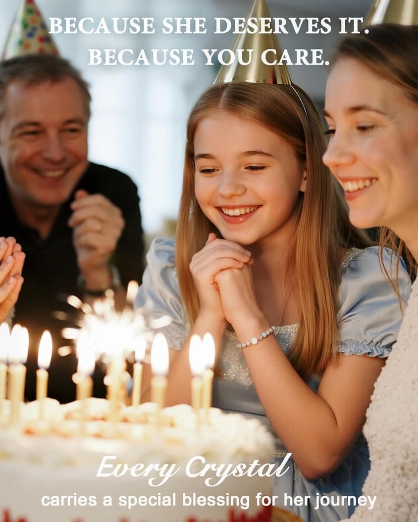 HGDEER Natural Crystal Bracelet 13th 16th Birthday Gifts for Girls - Rose Quartz Moonstone Aquamarine Healing Stones Jewelry with Meaning Card for Daughter Granddaughter