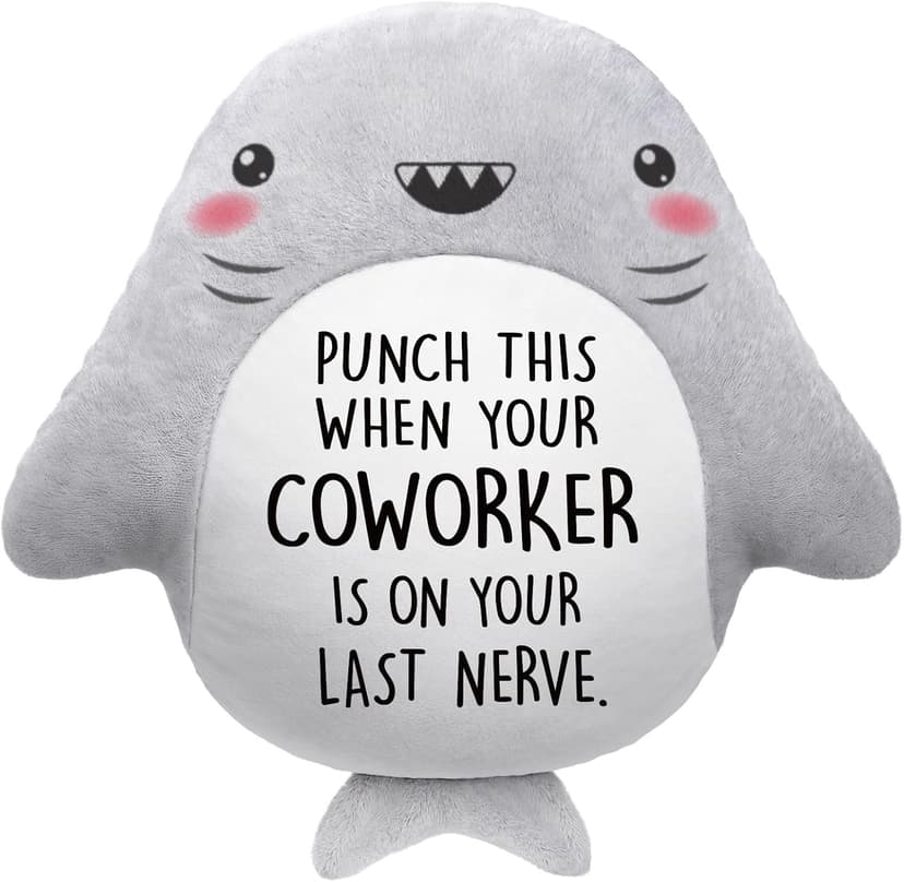 Novelty Cute Plush Shark Pillow- Funny Coworker Leaving/Birthday Gifts Offices, Gag Gift for Friend Sister Brothers Boyfriend Girlfriend Husband Wife, Stress Relief, White Elephant Gifts