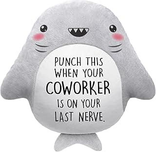 Novelty Cute Plush Shark Pillow- Funny Coworker Leaving/Birthday Gifts Offices, Gag Gift for Friend Sister Brothers Boyfriend Girlfriend Husband Wife, Stress Relief, White Elephant Gifts