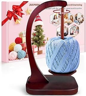 JUCPASH Yarn Holder for Crocheting and Knitting, Wooden Yarn Spinner with Magnetic Rotating Mechanism and Anti-Slip Pads, Crochet Gift for Knitting Lovers - Brown