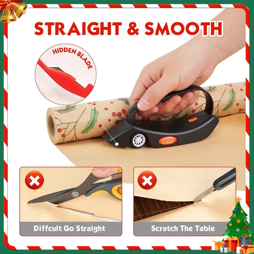 2PC Wrapping Paper Cutter Gift Wrap Cutter Christmas Wrapping Paper Cutter Slider Cutter Tool Paper Roller Cutters for Christmas Gift Wrapping Packing with 3 Replaceable Blades (2PC Black)