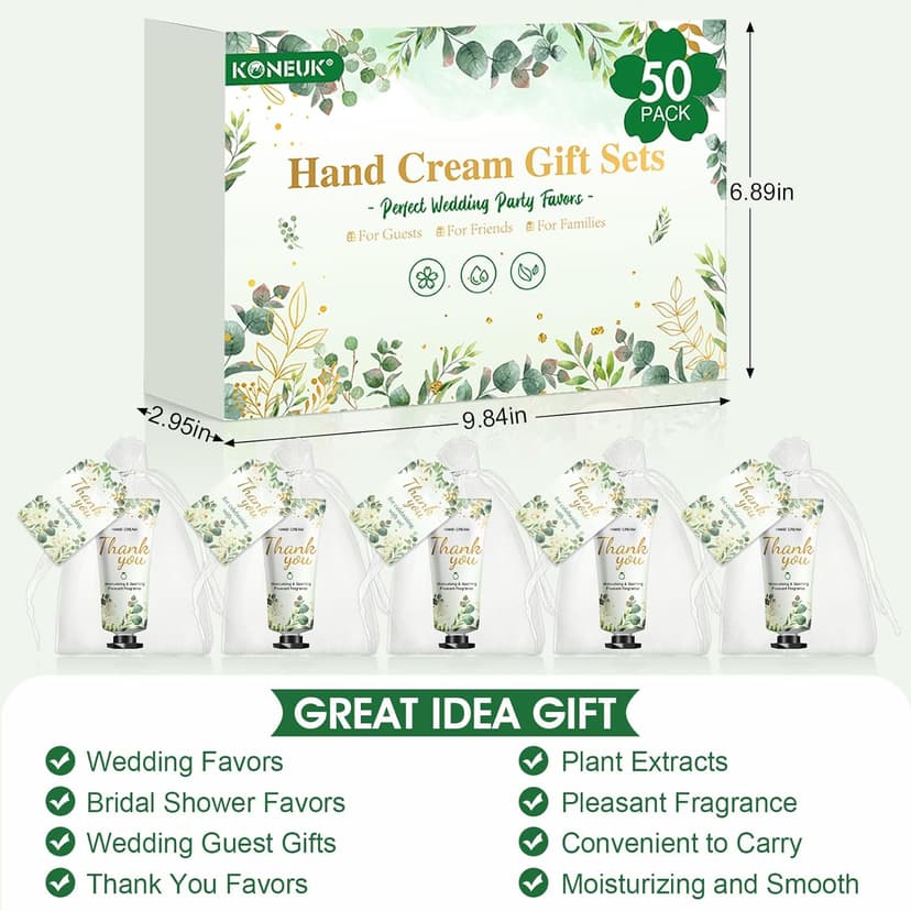 50 Pack Bulk Hand Cream Gifts Sets, Wedding Party Favors, Bridal Shower Gifts and Baby Shower Party Favors for Guests with Organza Bag and Thank You Card, Bulk Thank You Gifts for Women(Eucalyptus)