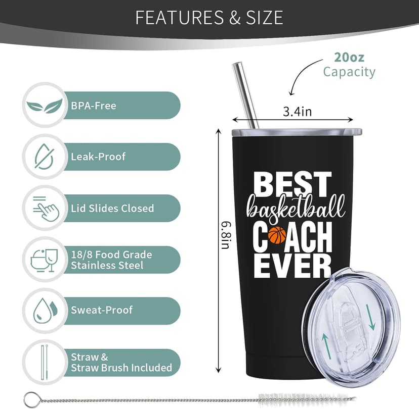 Basketball Coach Gifts for Men Women, Best Coach Gifts Basketball, Coaches Gift from Team Basketballs, Basketballs Coaches Gift Ideas-20 oz Stainless Steel Tumbler