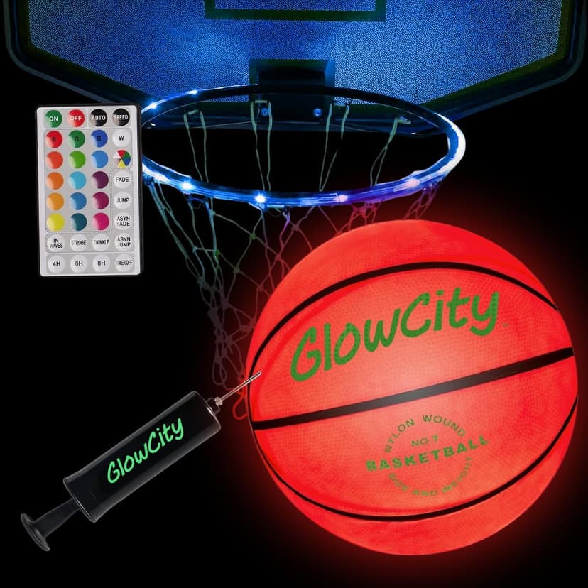 GlowCity Glow in The Dark Basketball - Sizes 5, 6, 7 Light Up Ball for Kids, Teens & Adults - Red Glow for Outdoor Games - Sports Birthday Gifts Ideas for Boys Ages 6 7 8 9 10 11 12 13 14