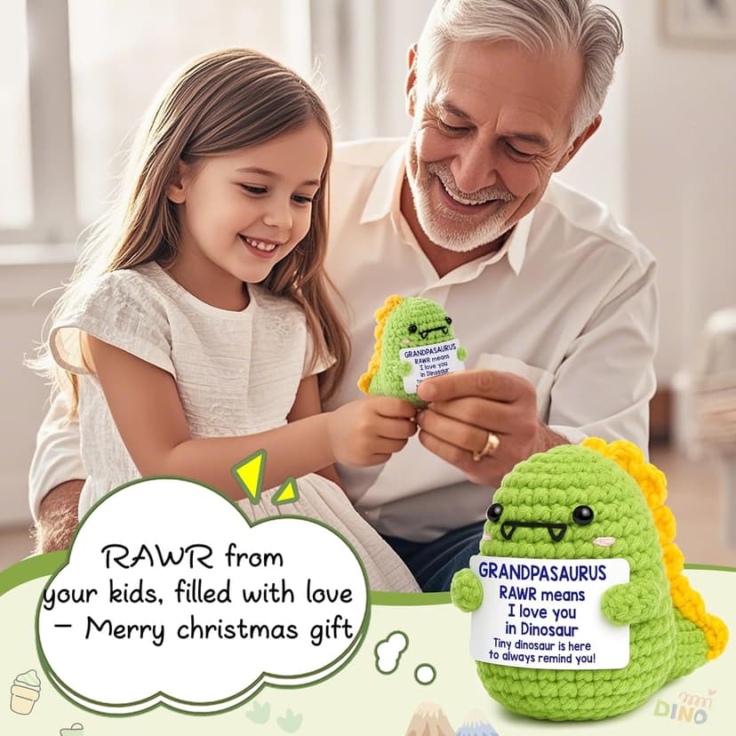 OCCdesign Mini Christmas Birthday Gifts for Grandpa from Granddaughter Grandson I Love You Grandpa Best Ever Papa Gifts Handmade Crochet Cute Small Dinosaur for Grandfather Grandparents Day