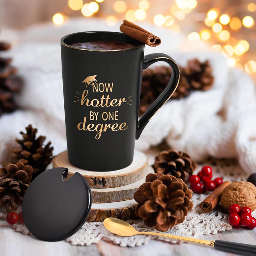 YHRJWN - Graduation Gifts, Now Hotter By One Degree Coffee Mug, Graduation Gifts for Her Him Girls Friends, Christmas Gifts for Masters Degree Graduates Grad College High School 14 Oz Black