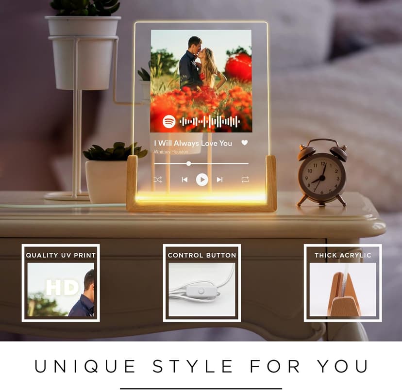 My Sign Center Personalized Gifts for Girlfriend, Her, Women, Wife - Custom Spotify Plaque, Customized Picture Frame For Couple, Boyfriend, Him, Anniversary and Birthday, 6"x8" Acrylic Photo