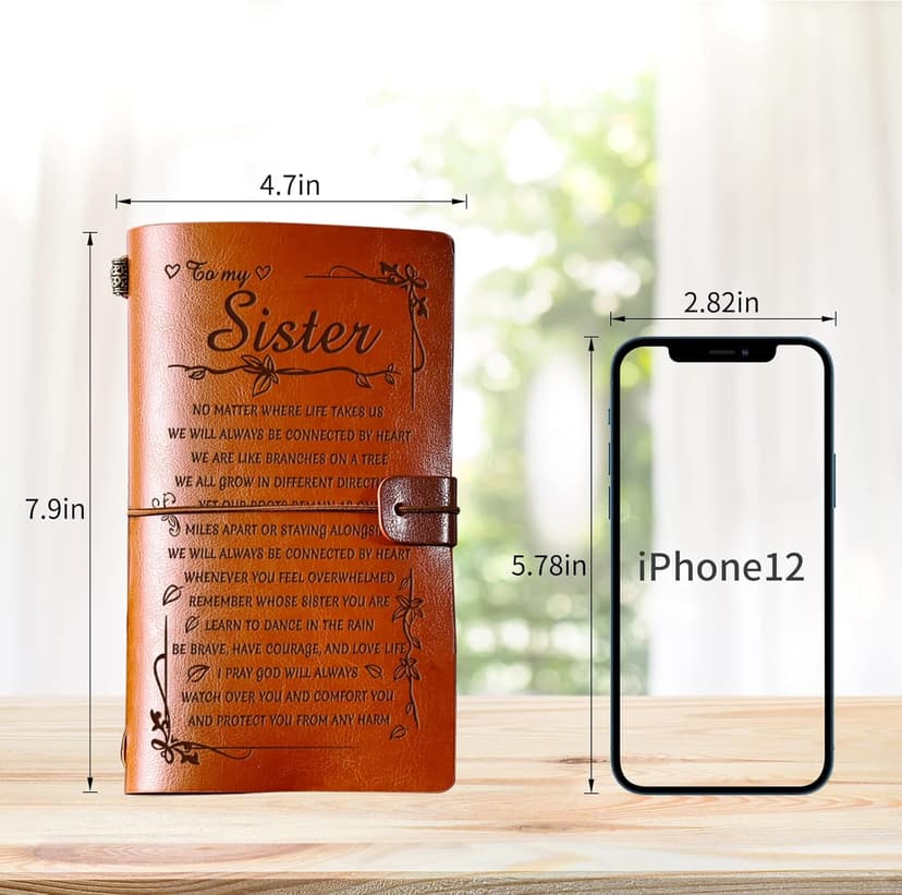 PRSTENLY Sisters Gifts from Sister Leather Journal, To My Sister Gifts 140 Page Refillable Notebooks, Graduation Mothers Day Valentines Day Christmas Gifts for Sister from Sister Brother