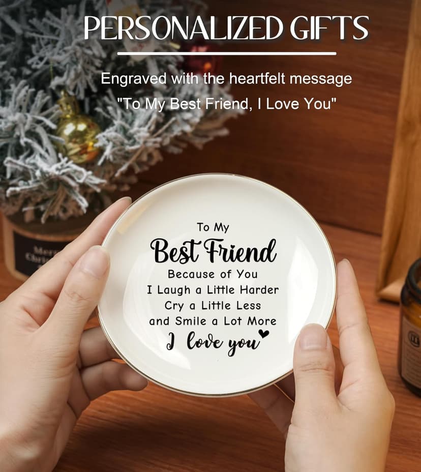 Friendship Gifts for Women Best Friend - Ceramic Jewelry Dish Tray Presents for Female Firends Bestie Sister Coworkers Birthday Mothers Day