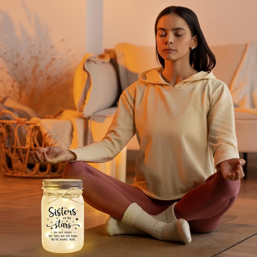 Mason Jar Night Light Gifts for Sister, Sister Birthday Gifts, Sisters Gift for Women, Soul Sister, Best Friend, Long Distance Night Light Gift for Mothers Day Christmas