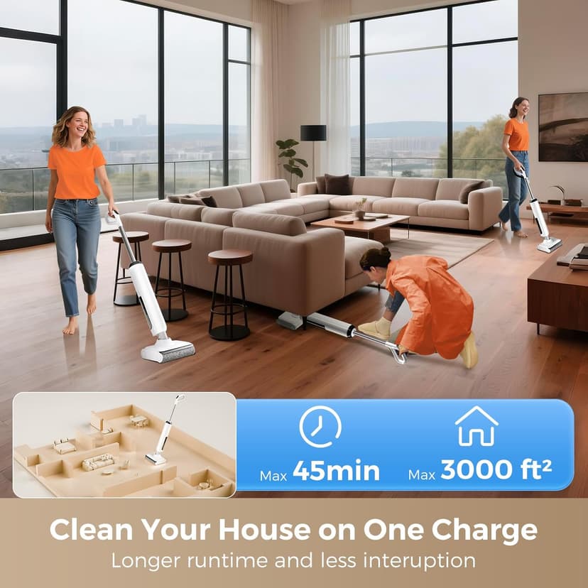 Wet Dry Vacuum Cleaner, 180°Lie-Flat Vacuum Mop All in One with Auto Self-Cleaning, Smart Floor Cleaner Machine for Hard Floor, 45 Mins Runtime, Edge Cleaning, Self-Propelled Vacuum Mop Combo