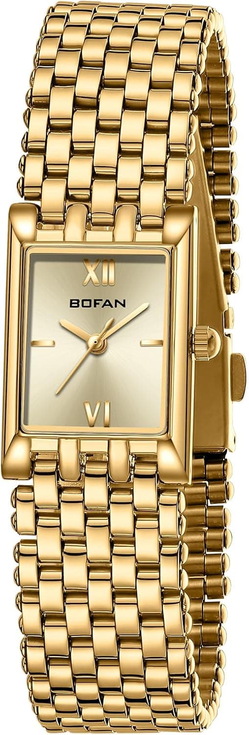 BOFAN Gold Watches for Women Luxury Ladies Quartz Wrist Watch with Stainless Steel Bracelet,Waterproof,Casual Fashion Square Dial.Band Adjustment Tool Included