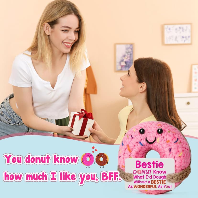 Bestie Gifts for Women Friend - Funny Cute Cool Handmade Knitted Donut for Female Woman Besties Best Friends BFF Soul Sister Coworker Friendship Birthday