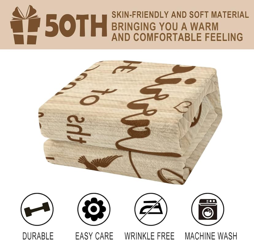 50th Anniversary Wedding Gifts, 50th Anniversary Decorations, Best 50 Anniversary Blanket Gift Idea for Couple Parents, Golden 50 Years of Marriage Throw Blankets 60"X50"