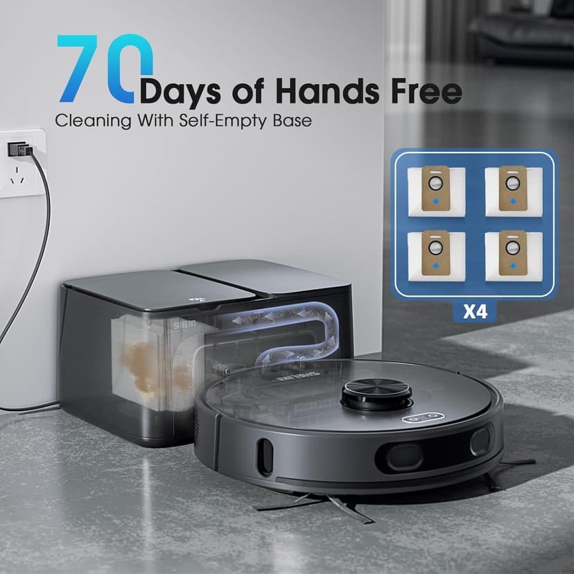 Robot Vacuum and Mop, 3-in-1 Robotic Vacuum Cleaner with 70-Day Self-Emptying Base, 360° LiDAR Navigation, Smart Mapping & Auto-Return, 6000Pa Strong Suction for Pet Hair, Carpets & Hard Floors