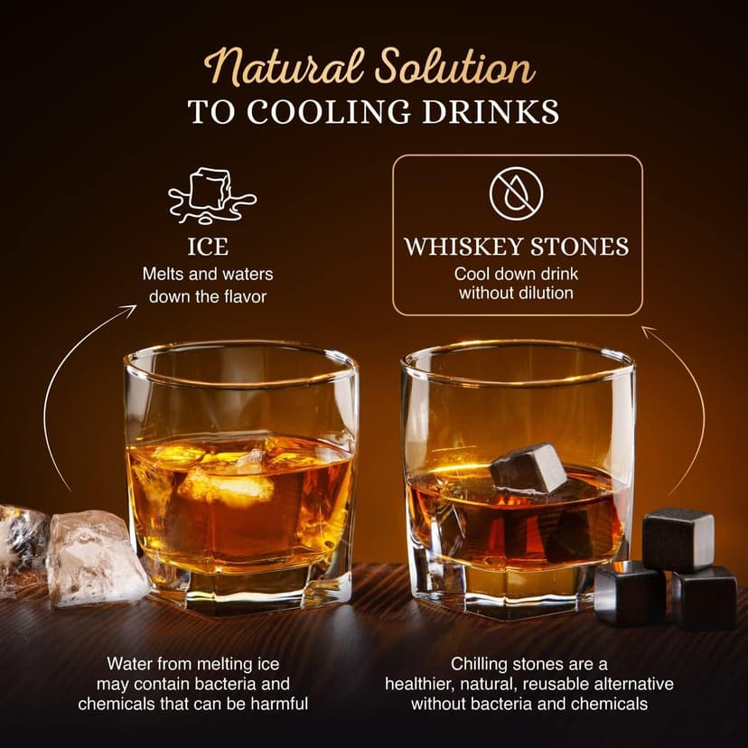 Whiskey Stones Gift Set by Royal Reserve – Artisan Crafted Reusable Chilling Rocks for Scotch Bourbon – Stocking Stuffer for Men - Whiskey Gifts for Husband Guy Dad Boyfriend