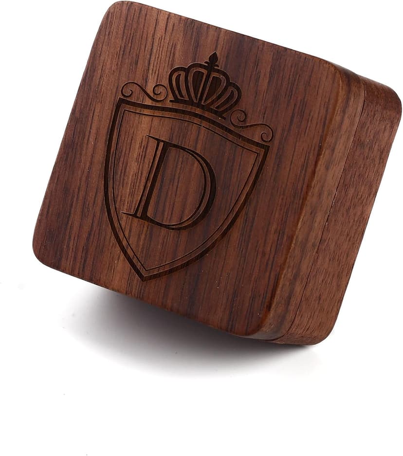 Mens Initial Silver Cufflinks A-Z Alphabet Letter Steel Cuff Links with Engraved Walnut Wood Box Groom Groomsman Wedding Set…