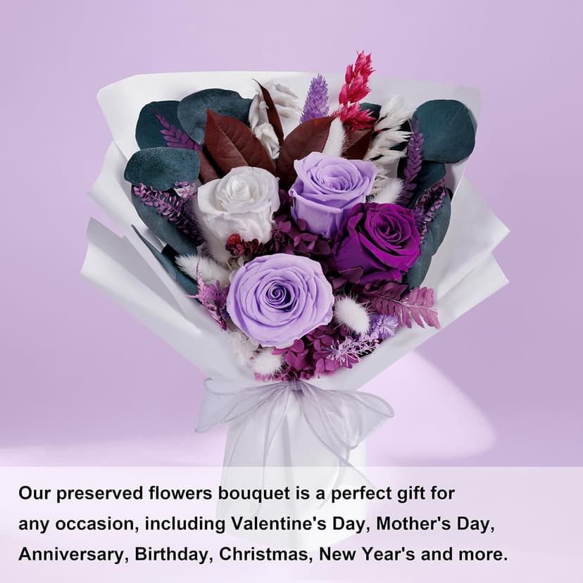 Flowers Gifts for Mom, Flower for Delivery, Preserved Roses Bouquets, Purple Roses, Birthday Gifts for Women, Mothers Day Flowers for Wife