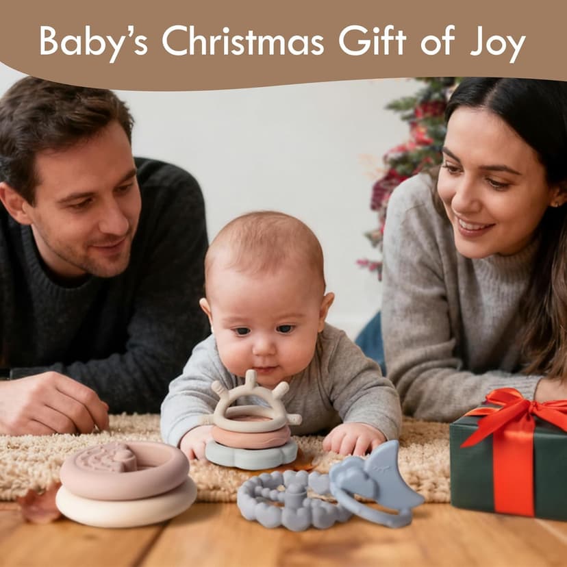 Moonkie Stacks of Circles Soft Teething Toy | Educational Learning Baby Toy | Stacking Ring Toys for Babies Boy and Girl | 7 Piece Teethers Set