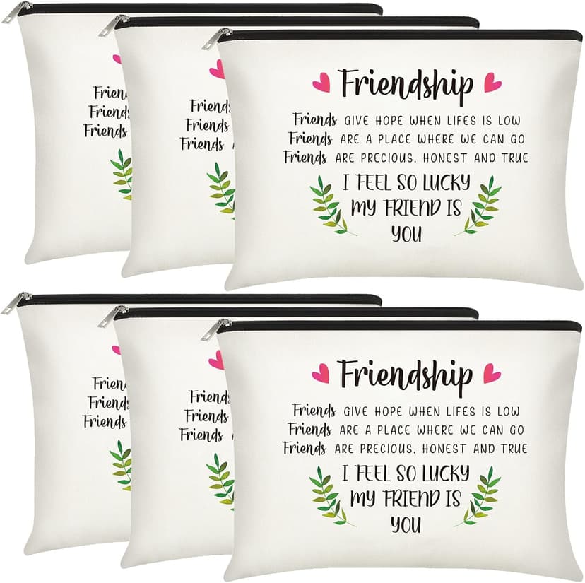 Xuniea 6 Pieces Friendship Gifts for Women Bulk Friendship Cosmetic Makeup Bag for Girl Travel Pouch Friend BFF Birthday Christmas Gifts(Leaf Pattern)