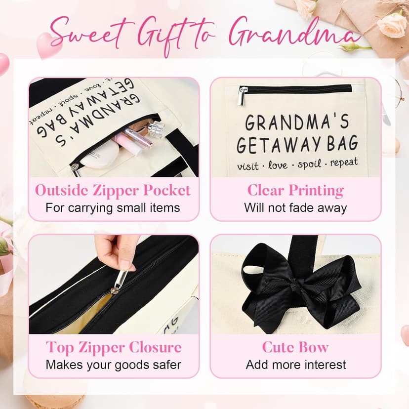 Grandma Brithday Canvas Tote Bag for Shopping Travel, Mothers day Gifts, Christmas Gifts for Grandma from Grandkids