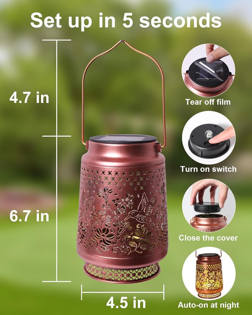 Christmas Gifts for Women, Hummingbird Solar Lanterns Outdoor Waterproof, Garden Decor Birthday Gifts for Women Mom Grandma Sister, Metal Hanging Solar Lights Outside Decorative for Backyard Patio