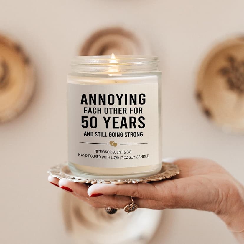 Niyewsor 50th Wedding Anniversary Couple Gifts, 50th Anniversary Candle Gifts for Couple, Parents, Husband, Wife, Him, Her, Friends, Golden Wedding Keepsake, Handmade, 7oz
