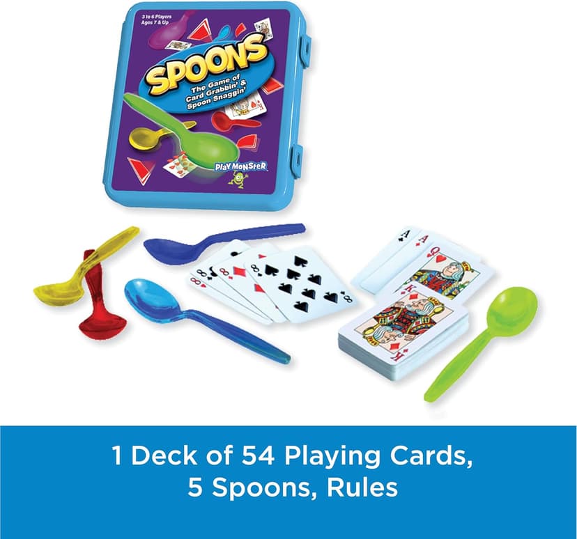 Spoons in a Case, Card Games for Kids - Spoons Game, Fun Family Games for Kids and Adults, Game Night, Travel Games, 3-6 Players, Ages 7+
