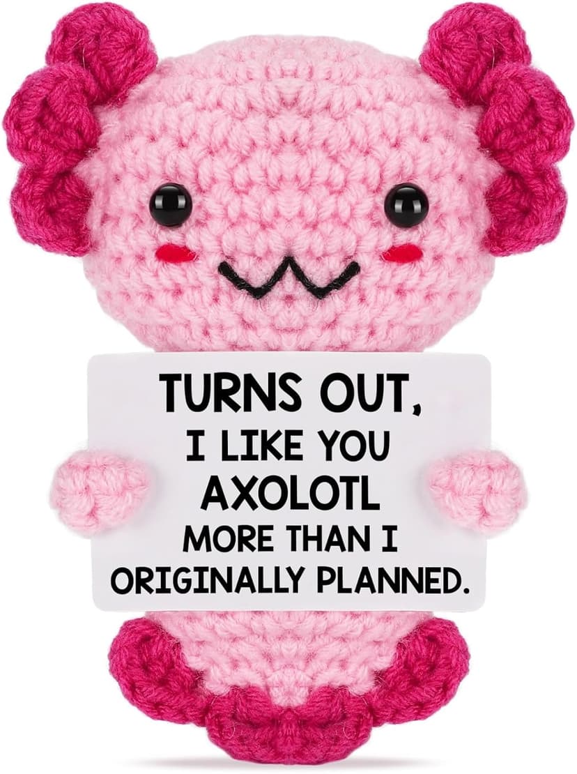 Gifts for New Relationship, Crushes, Valentines, Anniversaries for Him or Her - Mini Crochet Axolotl - Turns Out I Like You More Than Planned, Will You Be My Girlfriend Boyfriend Gf Bf