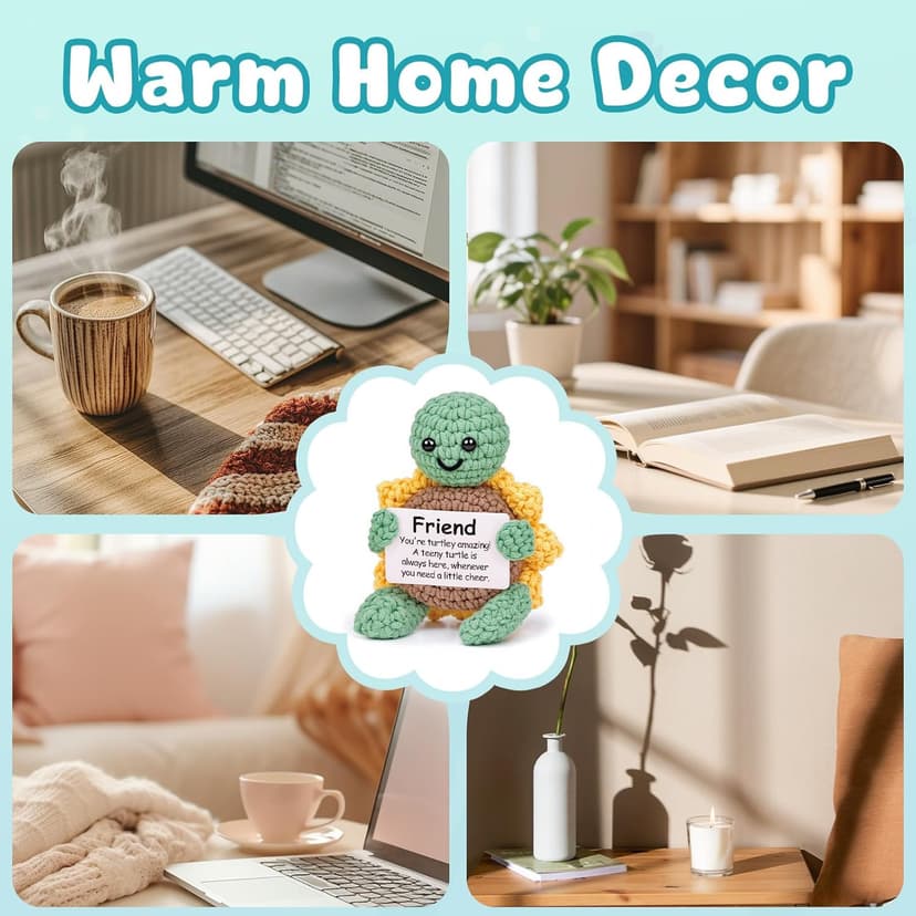 Friend Friendship Gifts for Women Men - 1PC Positive Handmade Crochet Sunflower Turtle Decor - Birthday Gifts for Women Friendship, Turtle Present for Bff Bestie Best Friend - 2.8x2x3.9 inches