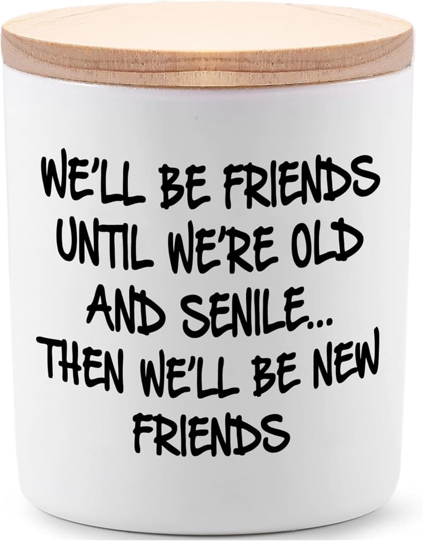 BFJLIFE Best Friend Birthday Gifts for Women Bestie Christmas Friendship Gifts for Women Friends Female Novelty Unique Lavender Scented Soy Candles We'll Be Friends Until We're Old and Senile