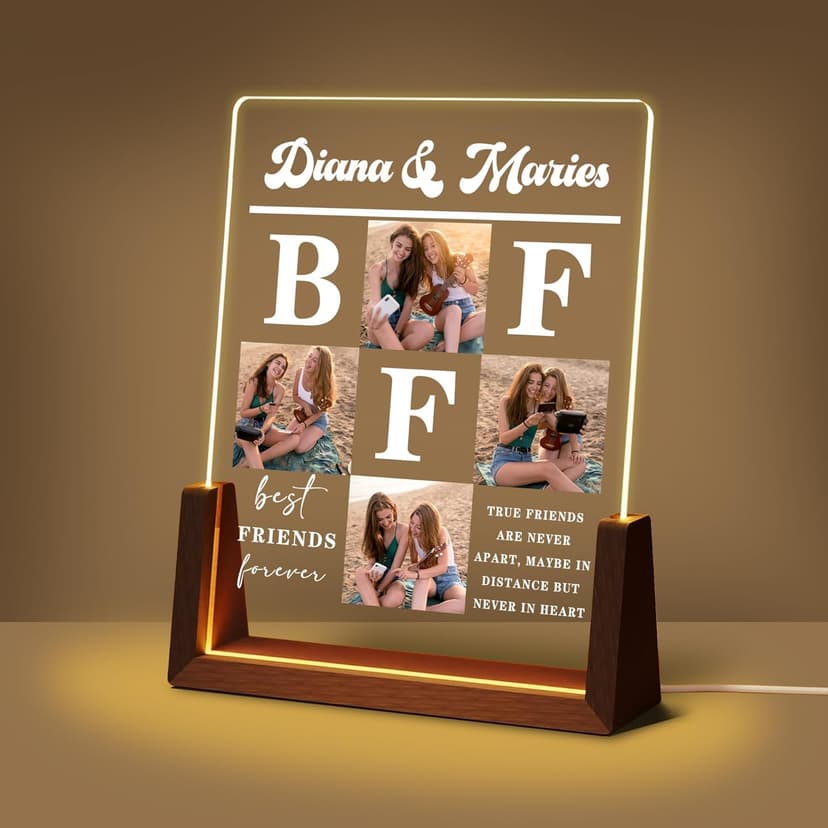 Personalized Best Friend Birthday Gifts for Women, Unique Friendship Gifts, Custom Acrylic Night Light Friend Picture Frame with Photo Name, Long Distance BFF Sister Bestie Christmas Gift