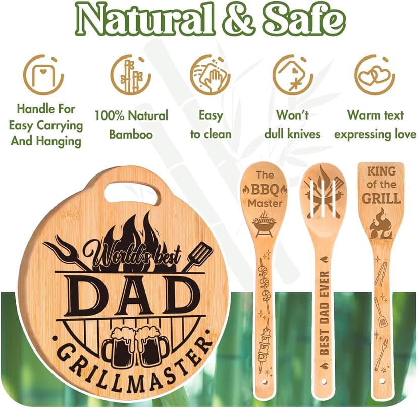 Dad Birthday Gift - Engraved Bamboo Cutting Board Set, Unique Gifts for Dad from Daughter/Son, Fathers Day Christmas Birthday Gifts for Dad Daddy Father