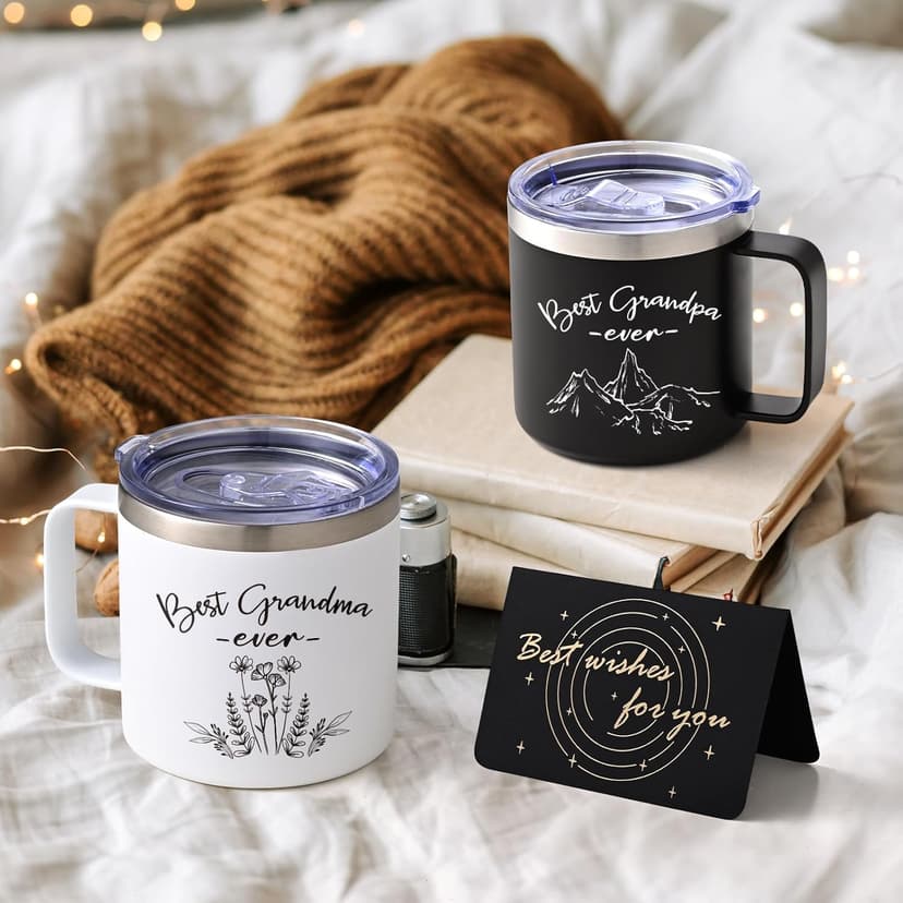 LiqCool Gifts for Grandparents, 14 Oz Best Grandma and Grandpa Insulated Mugs, Christmas Gifts for Grandparents, Grandma and Grandpa Gift from Grandkids Grandchildren(Black & White)