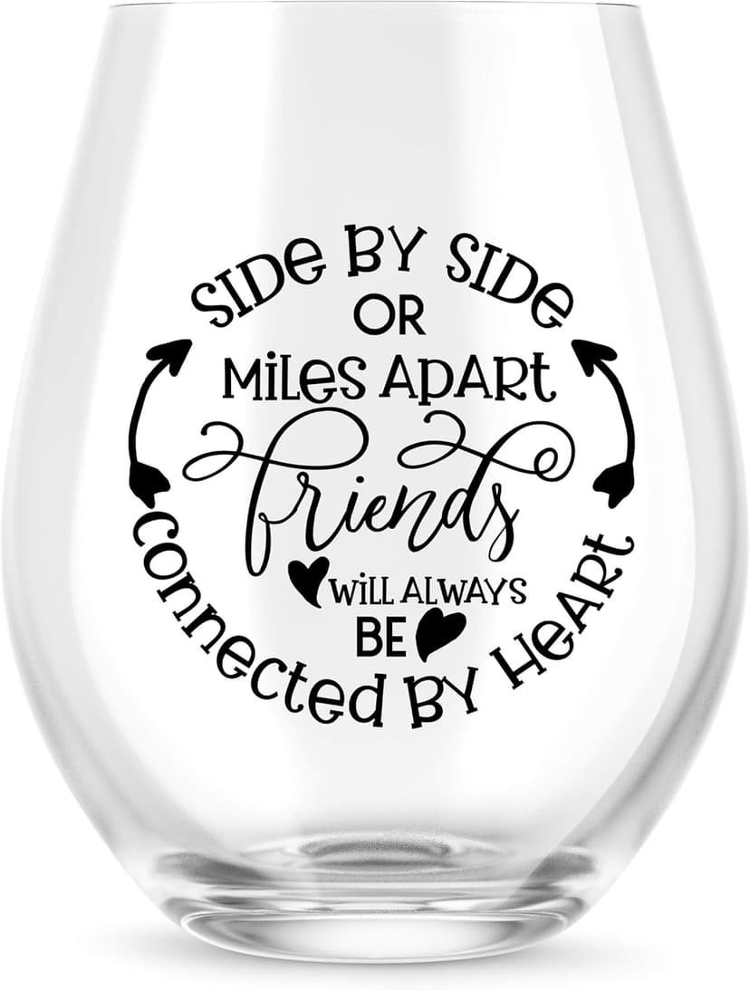 Side By Side Or Miles Apart Best Friend Wine Glass - 15 Oz, Scratch-Resistant Wine Glass - Birthday Gifts for Her, Stocking Stuffer, or Long Distance Friendship Gifts for Women - Printed in the USA
