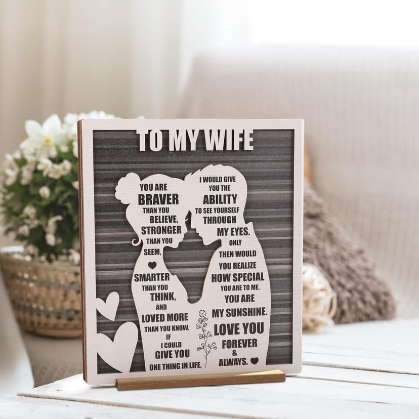 Mothers Day To My Wife Plaque | Valentines Romantic Gifts for Wife from Husband, Rustic Love Sign for Wife's Birthday, Wedding Anniversary, Christmas & Just Because
