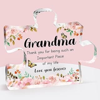 Grandma Gifts - Delicate Grandma Birthday Gifts from Grandkids - Engraved Acrylic Puzzle Piece 3.9 x 3.3 inch - Mothers Day Christmas Birthday Gifts for Grandma Grandmother, Ideas