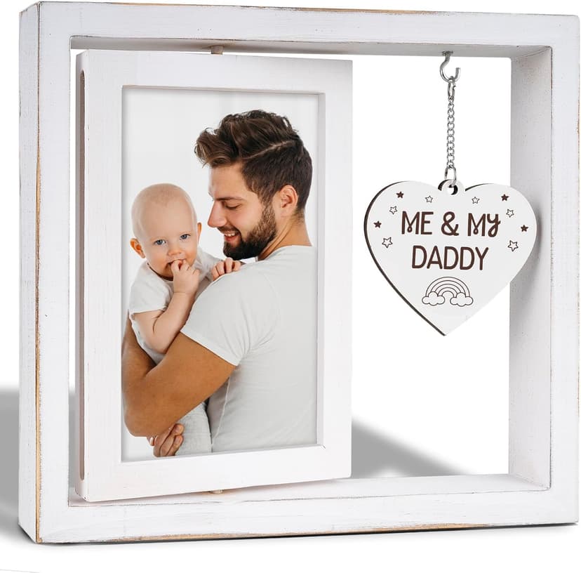 New Dad Gifts, First Time Dad Gifts, Me and My Daddy Picture Frame, Baby Gift for Daddy,Room Decor Vintage Style,Baby Gender Neutral Rotating Photo Frame 4x6