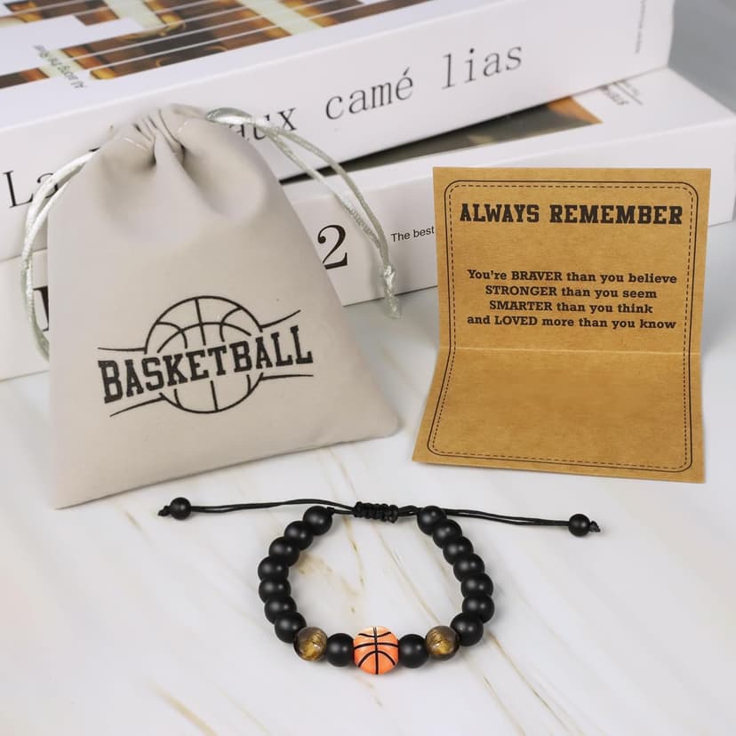 Tifeson Christmas Stocking Stuffers Gifts for Boys, Basketball Bracelet for Son Grandson Team Players Fan Adjustable Inspirational Beaded Bracelet for Birthday Christmas Gifts