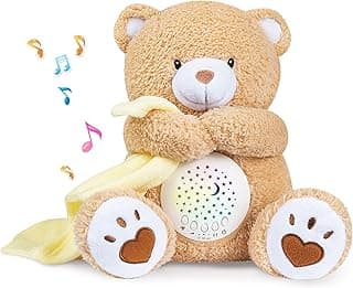 BEREST Baby Sleep Soother Bear, Mom's Heartbeat & Lullabies White Noise Machine, Nursery Decor Night Light Projector, Toddler Crib Sleeping Aid, Newborns Shower Gifts Portable Teddy