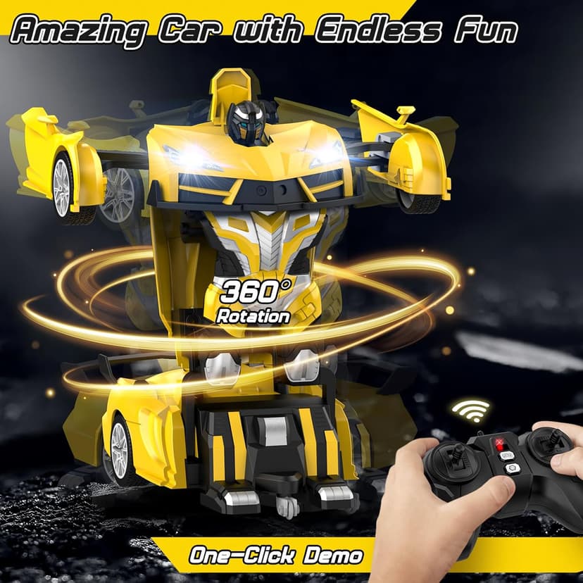 Transform Remote Control Car, RC Cars for Boys Age 3-5 6-8, One-Button Transform Toy Cars, 2.4GHz, 360° Spin, 1:16 Scale, Flashing Headlight,3-8 Year Old Grandkids Christmas Birthday Gifts