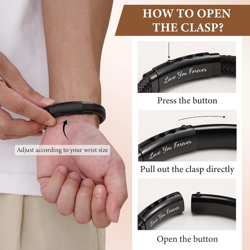 Men's Bracelets Gifts for Men - Brown Braided Leather Infinity Knot Bracelets Engraved Love Massage for Son Man Husband Boyfriend, Personalized Mens Bracelets Jewelry Gift for Birthday Christmas